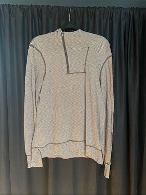 Converse Men's Striped Quarter-Zip Sweater in Beige and Black